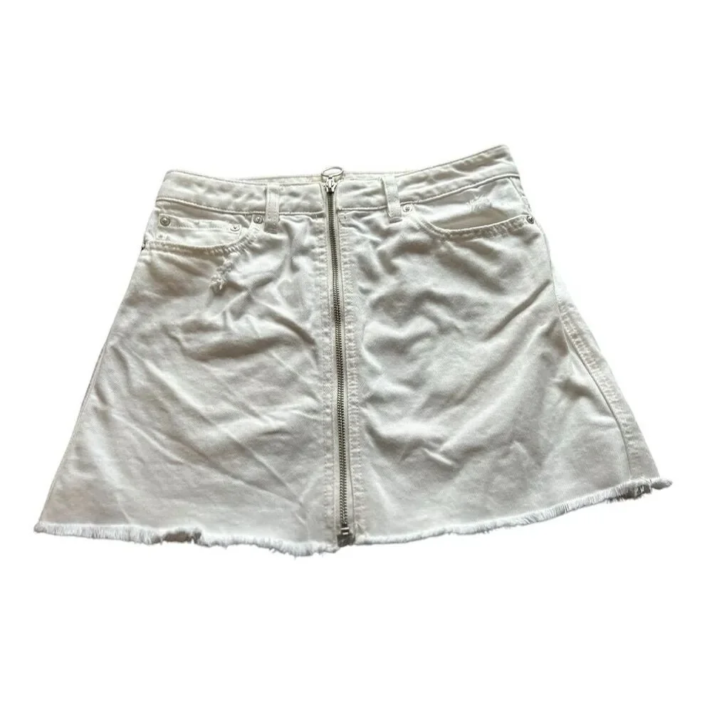 Free People Women's White Denim Mini Skirt Size 26 Casual Pockets